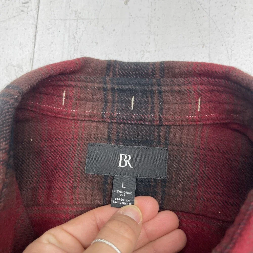 Banana Republic Shirt Mens Large Red Plaid Flannel Long Sleeve Button Up Pockets